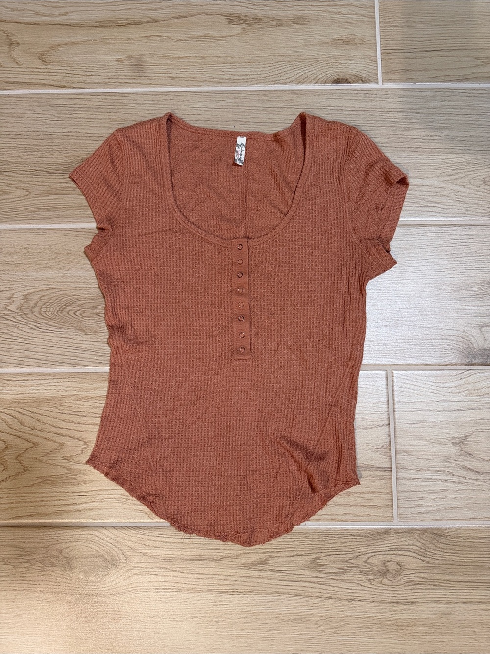 Free People Rust Waffle Henley Top